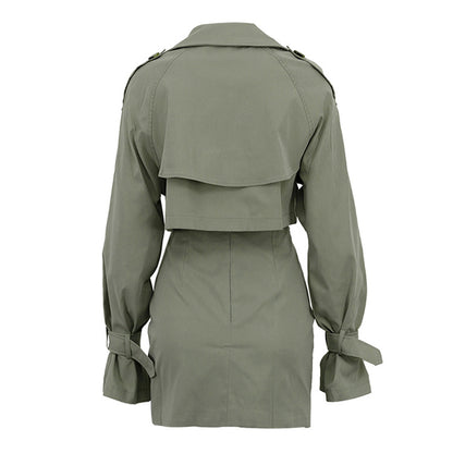 Womens Cropped Trench Coat Set | Chic Button Up Jacket & Mini Skirt Co ord | noémi