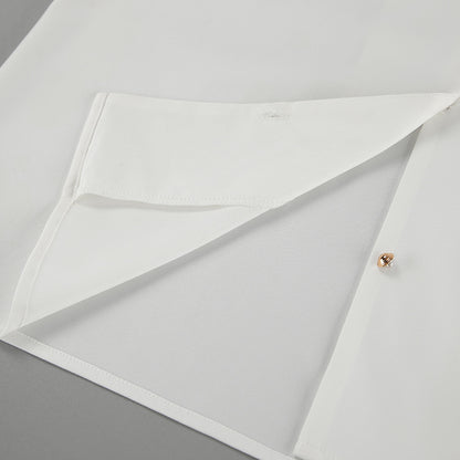 White Collared Slim Fit Long Sleeve Chiffon Shirt with Hollow Out Cutouts for Women | noémi