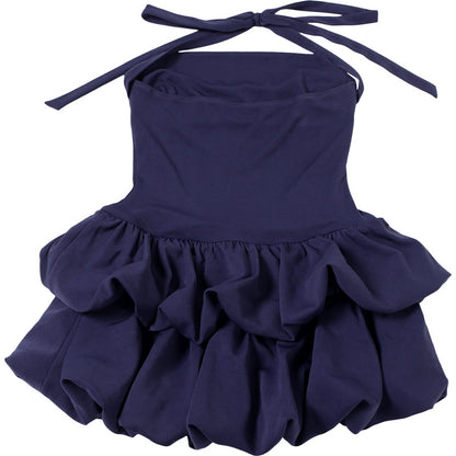 Womens Slim Fit Tube Top Puffy Dress with Halter Lace Up Back | noémi