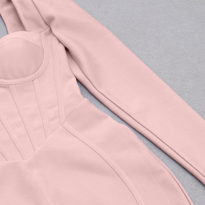 Square Neck Long Sleeve Bandage Dress | Slim Fit One Piece with Hip Length Hem | noémi