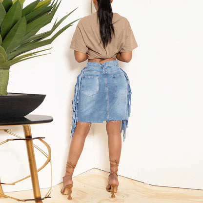 Trendy Tassel Denim Skirt for Women | Distressed Washed Look | noémi