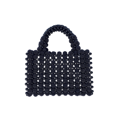 Pearl Dinner Dress Handbag – Hand‑Woven Black Beaded Square Pouch | noémi