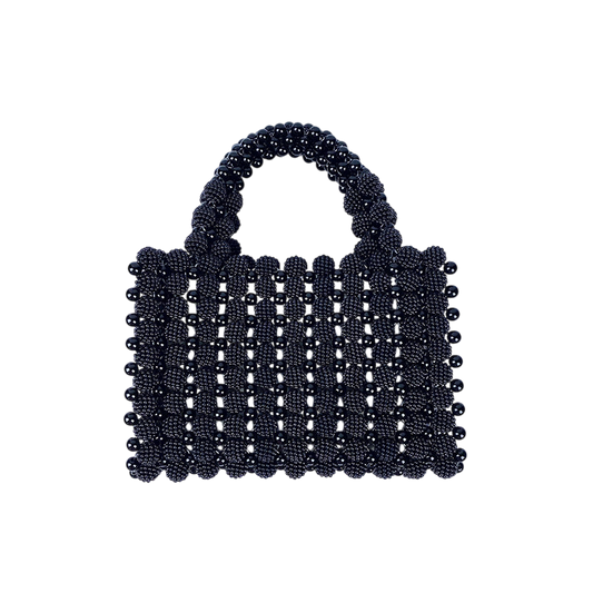 Pearl Dinner Dress Handbag – Hand‑Woven Black Beaded Square Pouch | noémi
