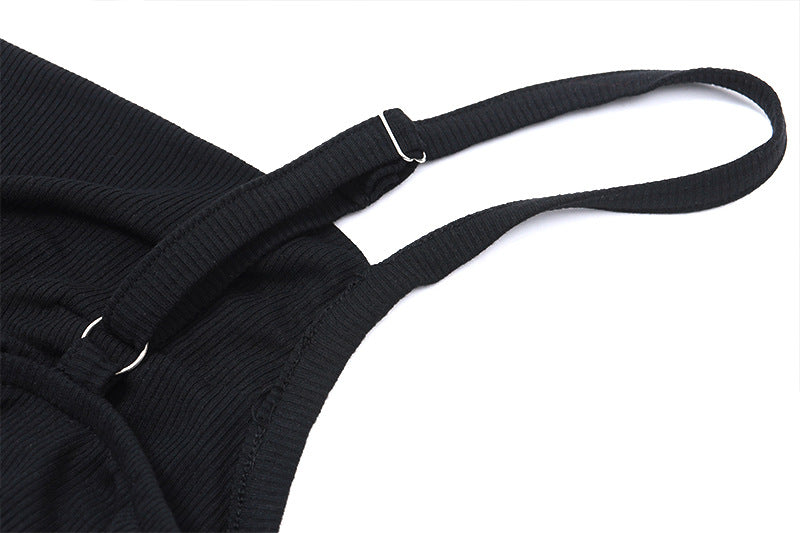 Ruched Stretch Camisole | Black Ribbed Tank with Adjustable Spaghetti Straps | noémi