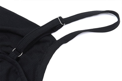 Ruched Stretch Camisole | Black Ribbed Tank with Adjustable Spaghetti Straps | noémi