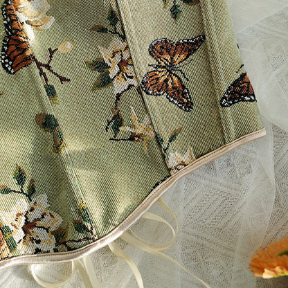 Floral Print Bow Shoulder Strap Corset Vest with Fitted Silhouette | noémi