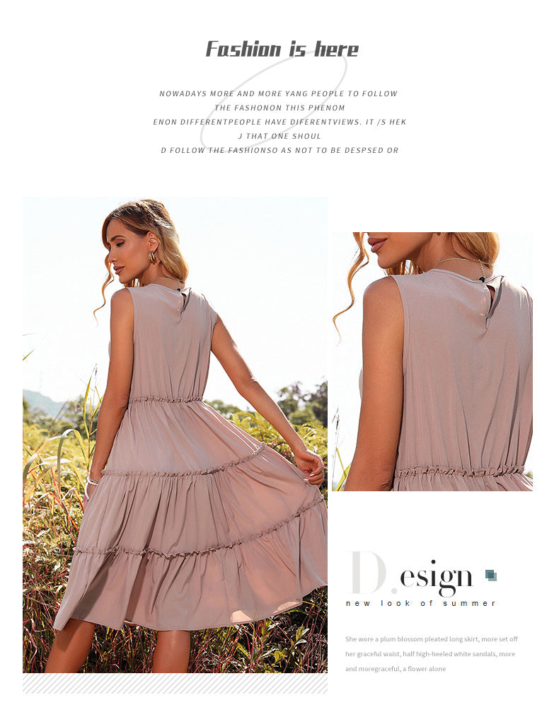 Womens Vest Dress | Solid Color Pleated Design with Wooden Earrings | noémi