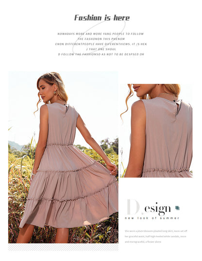 Womens Vest Dress | Solid Color Pleated Design with Wooden Earrings | noémi