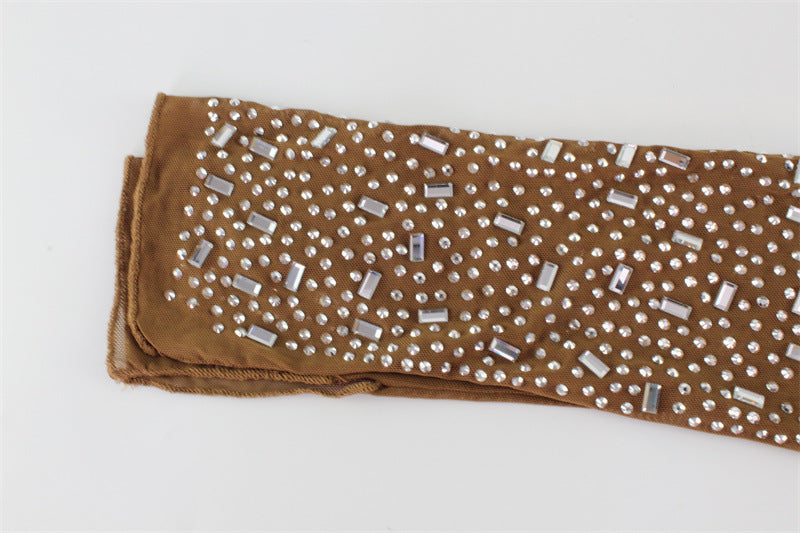 Square Neck Mini Dress with Rhinestone Detail and Long Sleeves | noémi