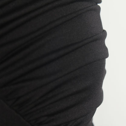 Womens Pleated Strapless Tube Top | Cut Out Bare Midriff Crop in Black | noémi