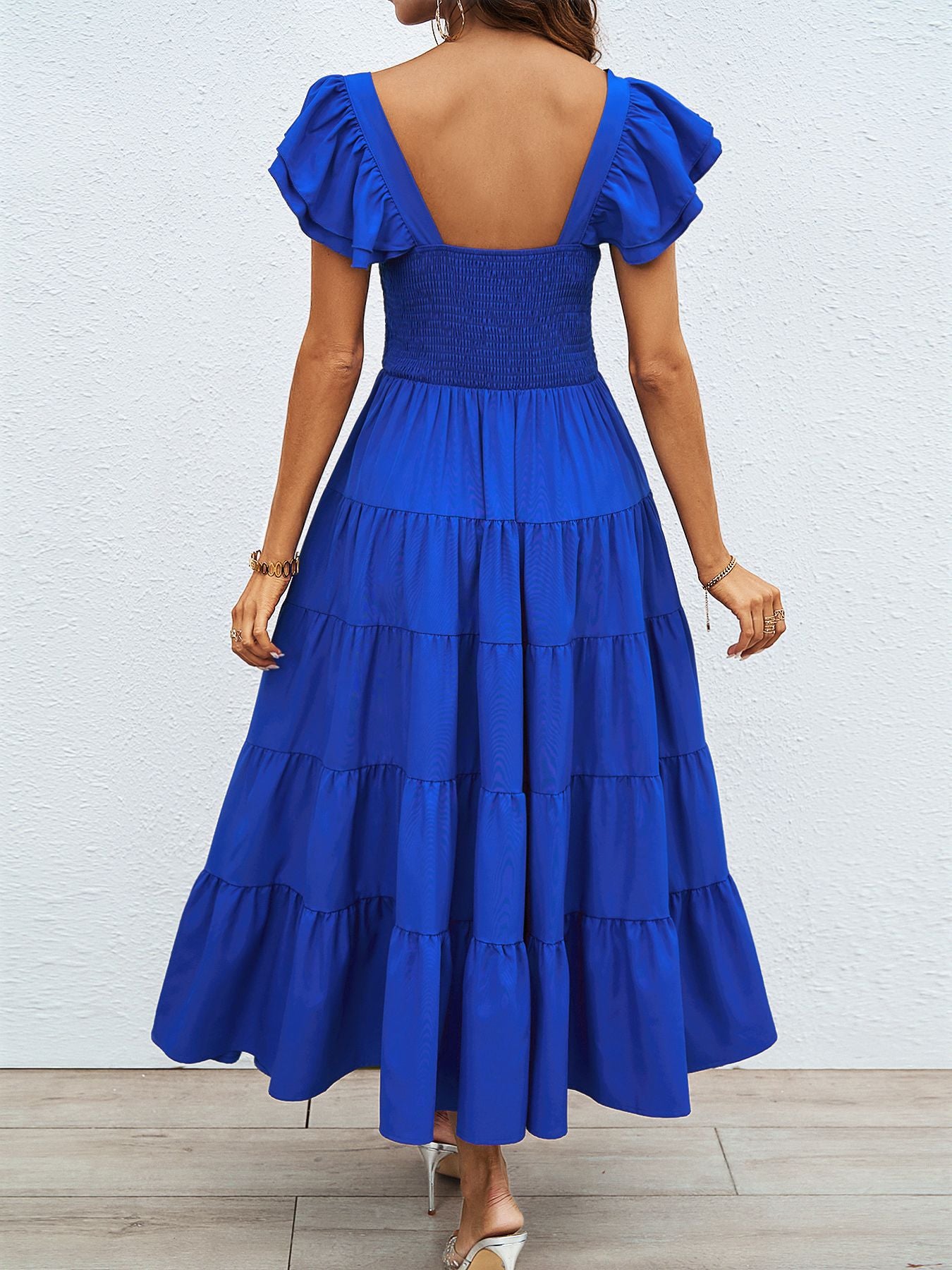 Womens Boho Print Midi Dress with Ruffle Sleeves & Pleated Skirt | Square Neckline | noémi