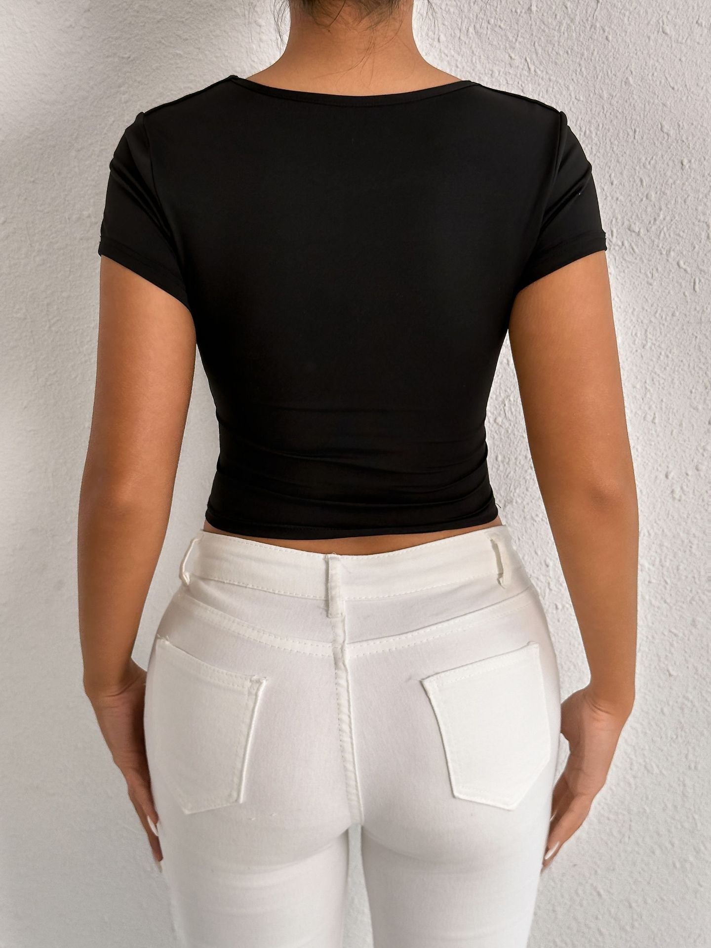 Womens VNeck Slim Fit Wrap Top | Short Sleeve Stretch Tee | noémi