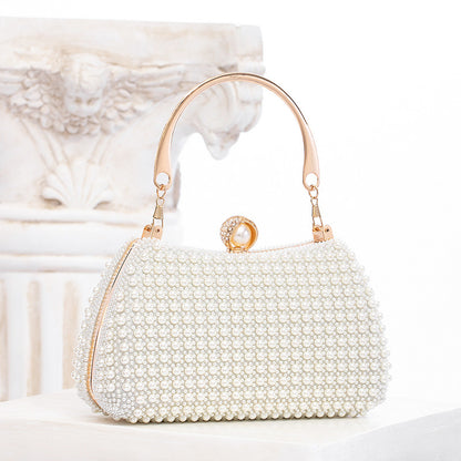 Elegant Pearl Evening Bag | White Clutch with Gold Chain for Parties & Events | noémi
