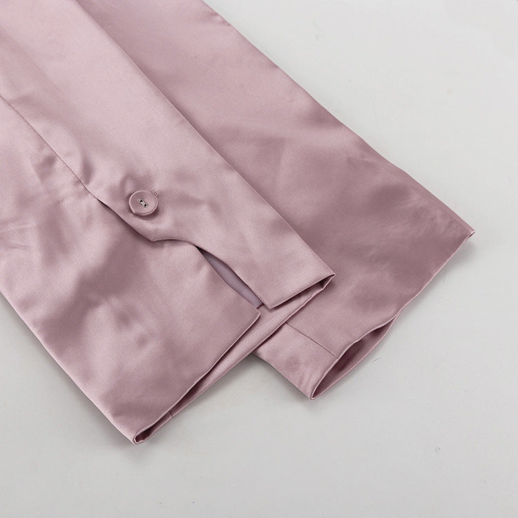 Satin Two Piece Set for Women | Pleated Waist Blazer & Wide Leg Pants | noémi