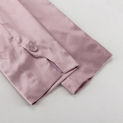 Satin Two Piece Set for Women | Pleated Waist Blazer & Wide Leg Pants | noémi