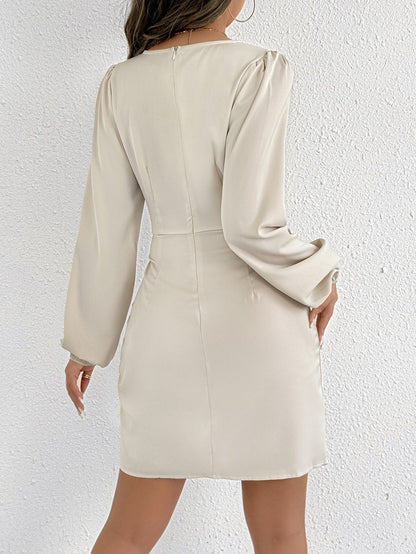 Women’s Satin Wrap Dress | Deep V Neck, Long Sleeve, Bodycon Mini | noémi