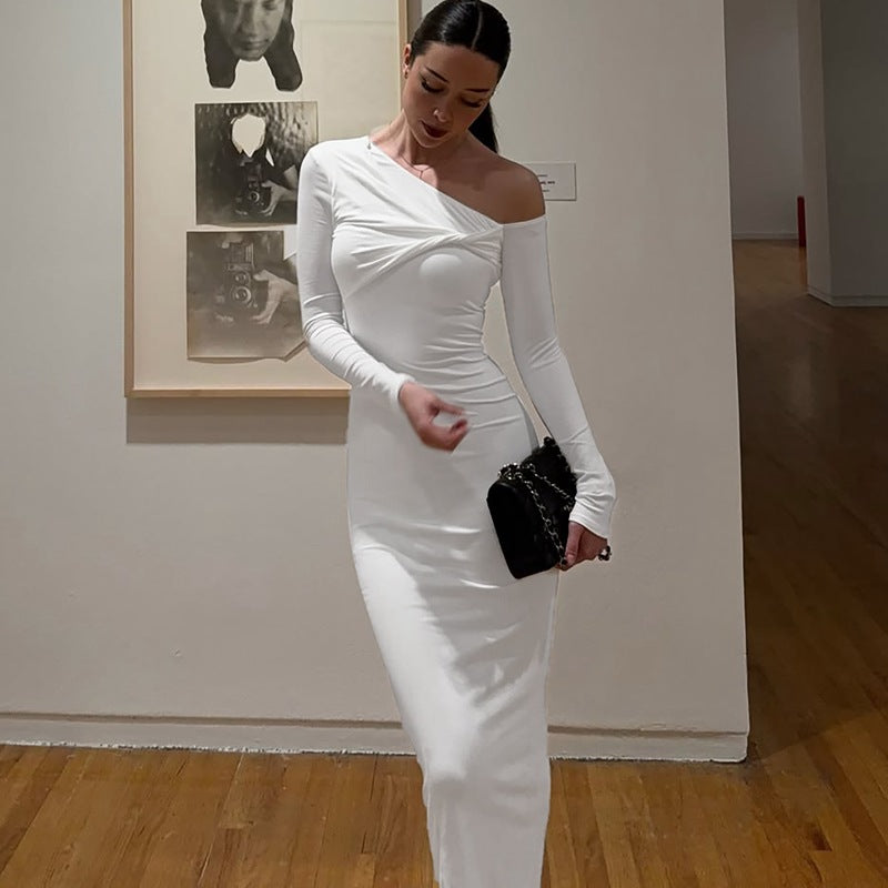 Summer Slim Fit Dress | Twist Shoulder Detail | Solid Color, Lightweight & Stylish | noémi