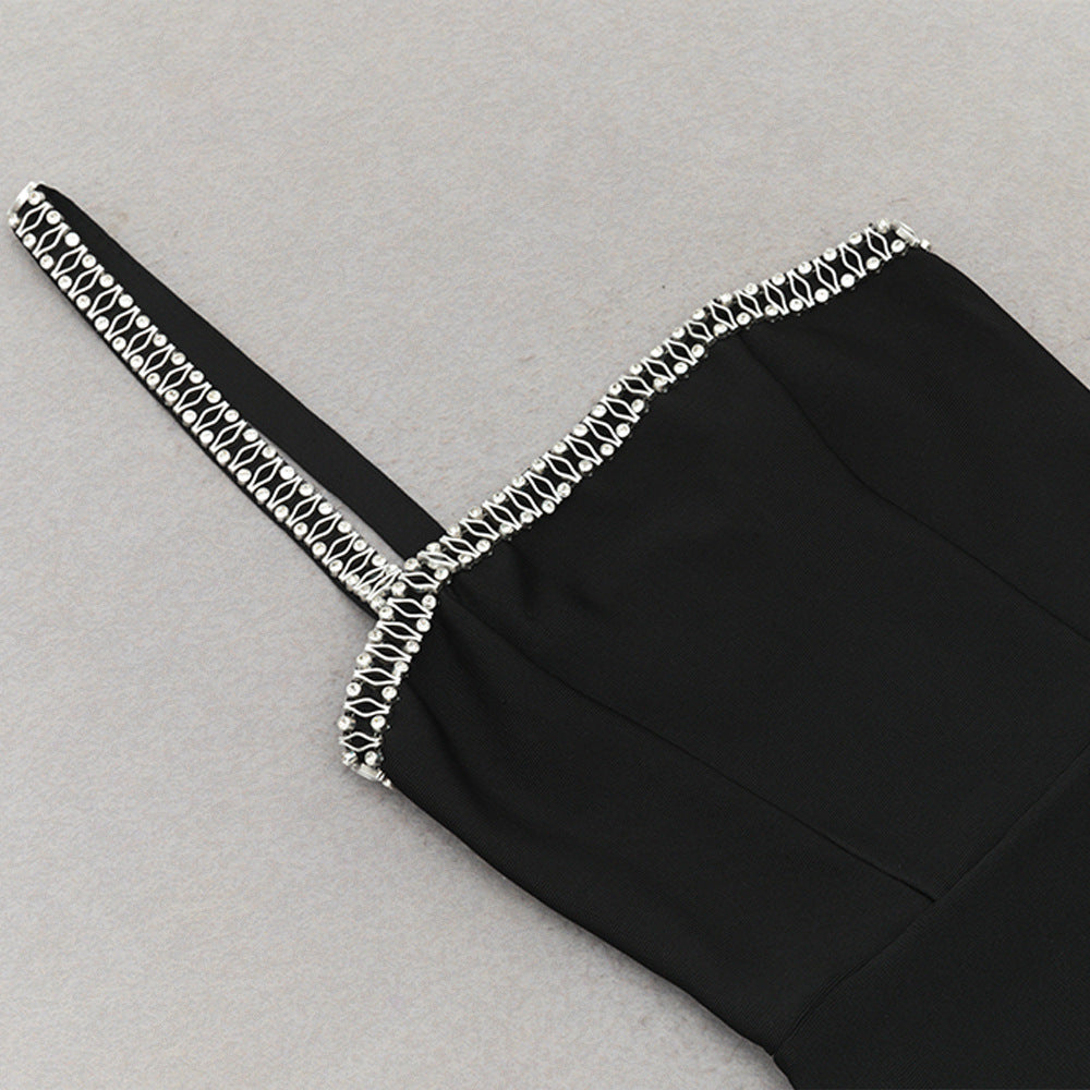 Chain Strap One Shoulder Mid Length Bodycon Dress | noémi