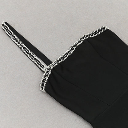 Chain Strap One Shoulder Mid Length Bodycon Dress | noémi