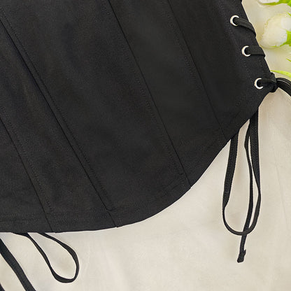 Slim Fit Corset Vest with Boning and Sling Straps in Black | noémi