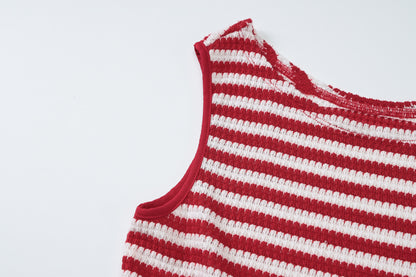 Striped Knit Two Piece Set | Sleeveless Crop Top Slim Fit Shorts | noémi