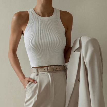 Womens Slim Fit Ribbed Knit Tank Top | Sleeveless Solid Color Crop Vest | noémi