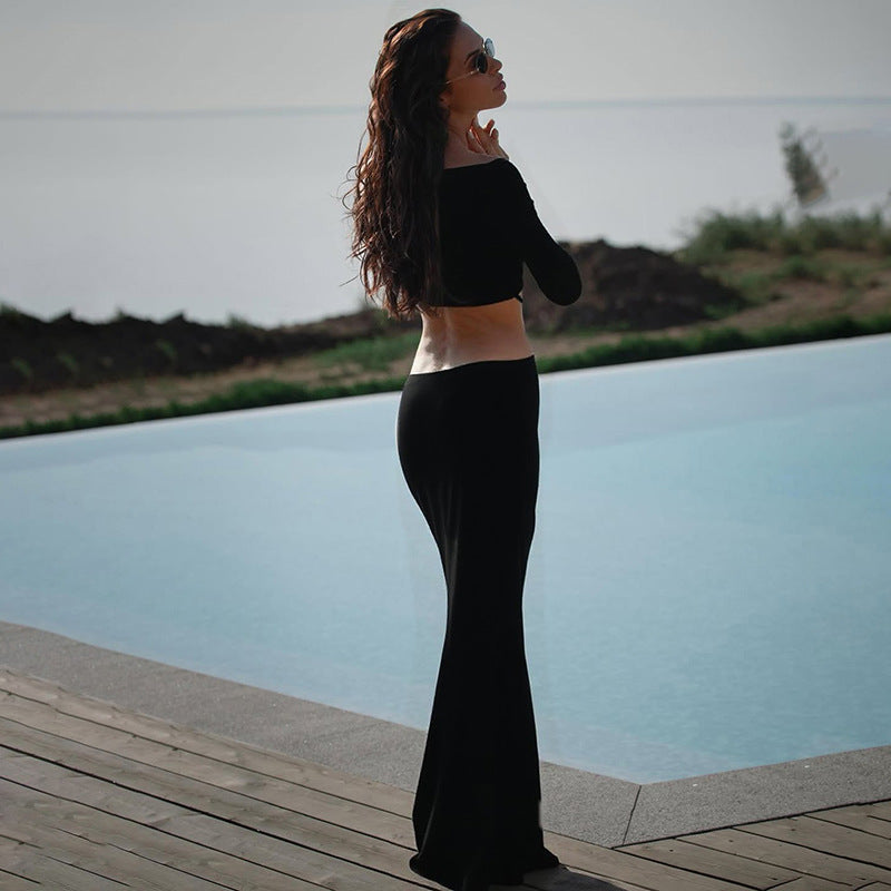 Womens Cutout Off Shoulder Slim Fit Long Sleeve Dress | noémi