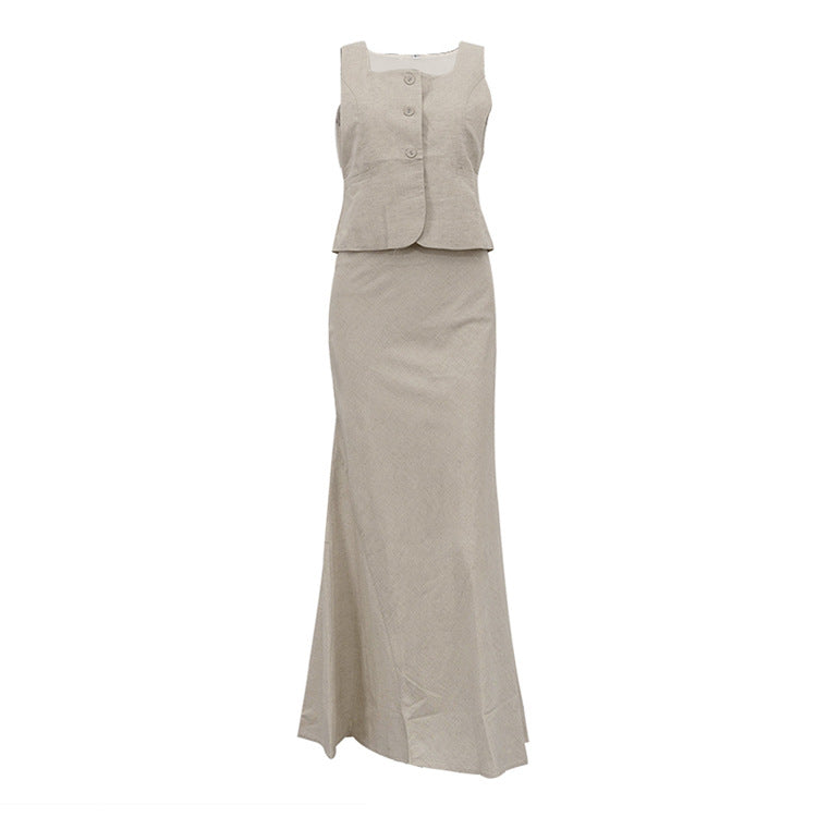 Cotton Linen Vest Hip Skirt Set | Two Piece for Women | noémi