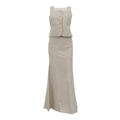 Cotton Linen Vest Hip Skirt Set | Two Piece for Women | noémi