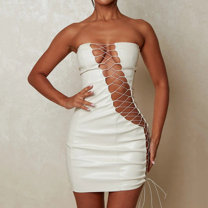 Womens Strapless Dress | Lace Up Waist Bodycon Fit Mini | noémi