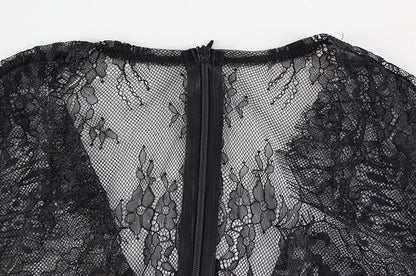 Womens Lace VNeck Bodycon Dress | Sheer Slim Fit Midi with Long Sleeves | noémi