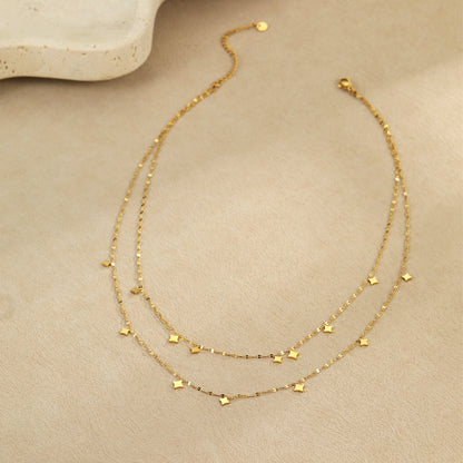 Double Layer Gold Star Necklace | Dainty Twin Chain, Waterproof Stainless Steel | noémi