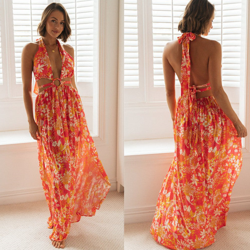 Womens Floral V Neck Maxi Slip Dress | Backless, Split | noémi