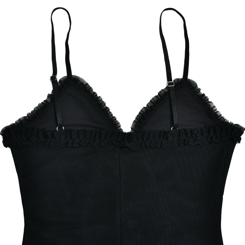 Womens Backless Mesh Splice Sling Mini Dress | noémi