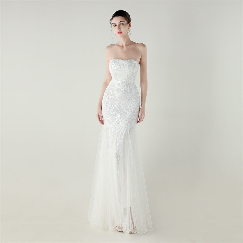 Strapless Beaded Sequin Mesh Dress | Cross Strap Floral Cocktail | noémi