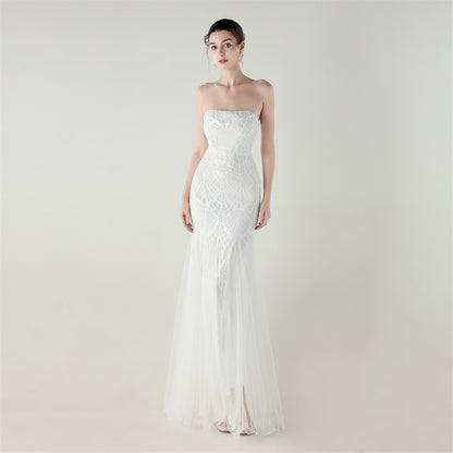 Strapless Beaded Sequin Mesh Dress | Cross Strap Floral Cocktail | noémi