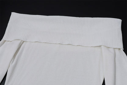 White Off Shoulder Ribbed Knit Top | Long Sleeve Crop Sweater | noémi