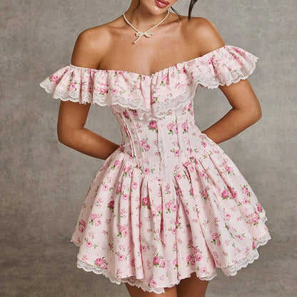 Off Shoulder Lace Trim Dress | Slim Fit Waist Contoured | noémi