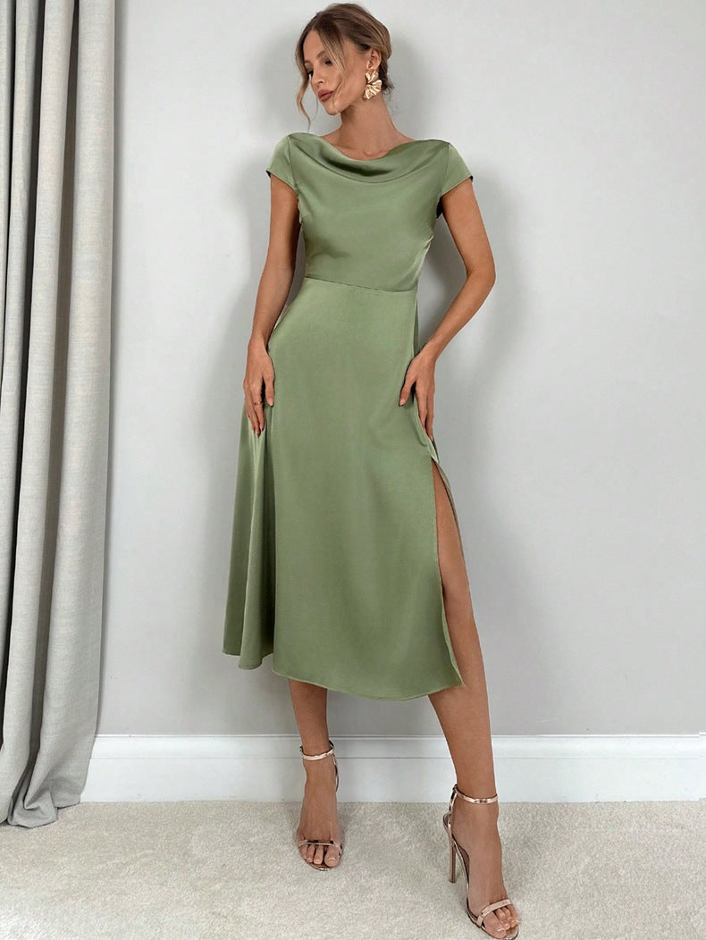 Satin Midi Dress for Women | Silk Slip Dress with Split Detail | noémi