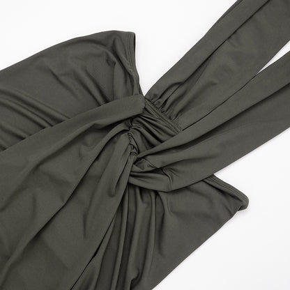 Womens Backless Halter Maxi Dress | Slim Fit Sleeveless Pleated | noémi