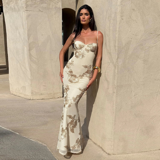 Womens Slim Fit Maxi Dress | Backless Lace Up Slimming | noémi