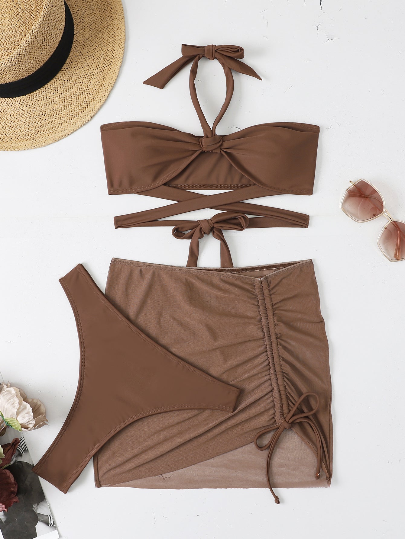 Three Piece Solid Color Split Bikini Set Swimsuit | noémi