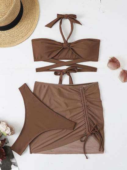 Three Piece Solid Color Split Bikini Set Swimsuit | noémi
