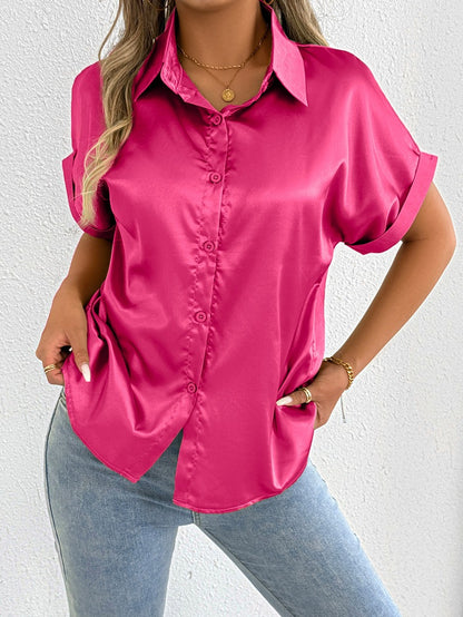 Womens Satin Shirt | Short Sleeve Silk Top | noémi