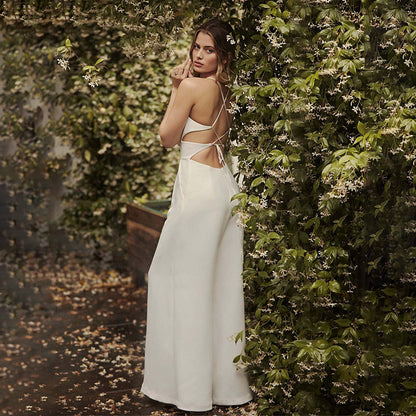 Backless V Neck Jumpsuit | Sleek White Sleeveless | noémi