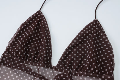 Polka Dot Deep V Plunge Lace Up Backless Tube Top Vest | noémi