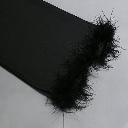 Women Tube Top Long Dress with Feather Trim and Bandage Fit | noémi