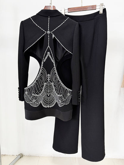Rhinestone Blazer & Trousers Set | Cutout Crystal Embellished Two Piece Suit | noémi