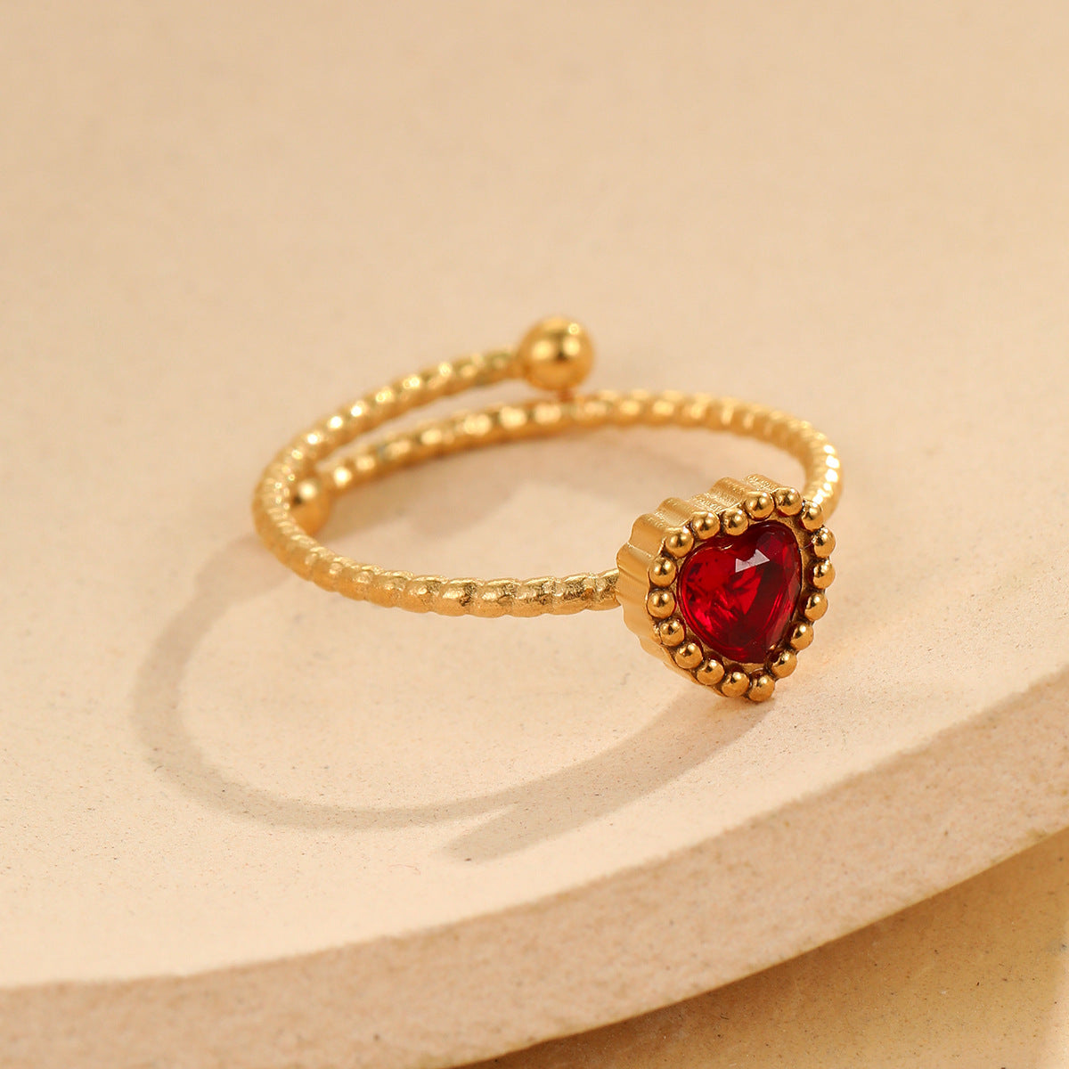 Retro Love Inlaid Zircon Stainless Steel Ring | Open Band Jewelry for Women | noémi