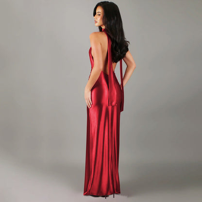 Deep V Halter Backless Split Dress | noémi